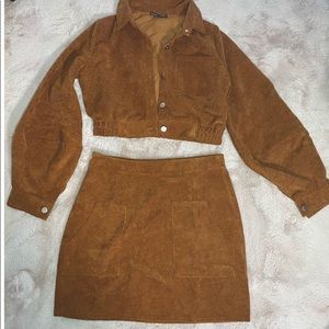 Leather soft textured brown zipperup skirt